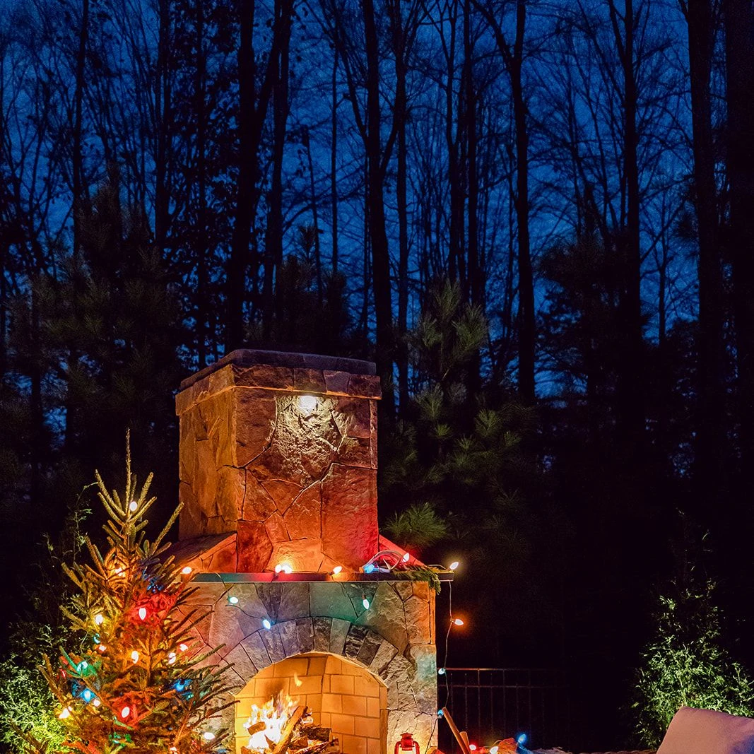 Christmas fire pit scene with vintage outdoor theme