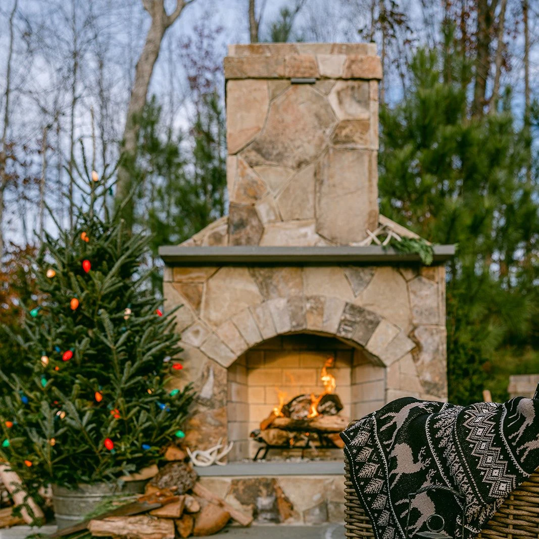 Rustic outdoor Christmas scene with natural materials