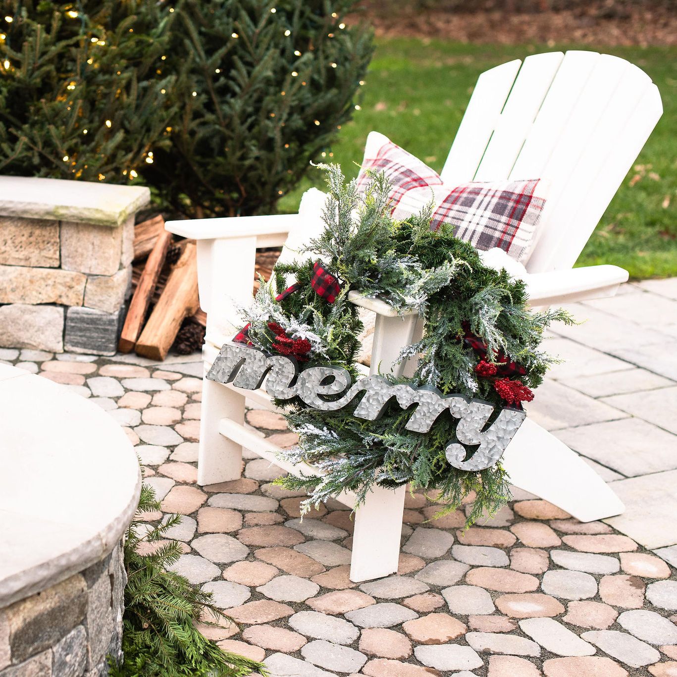 wreath on outdoor chair